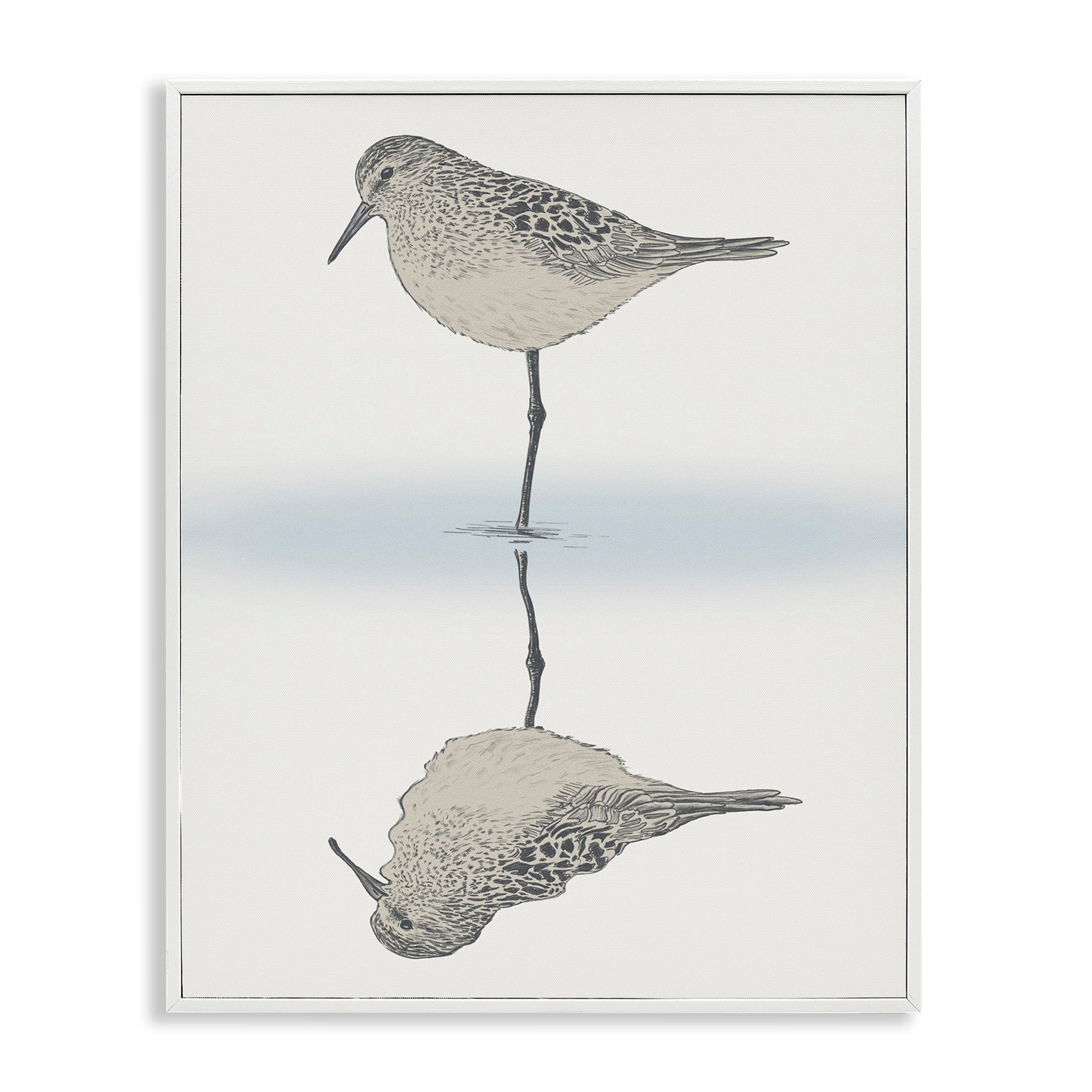Stupell Industries Tranquil Sandpiper Bird Reflection Shallow Beach Shoreline Graphic Art White Framed Art Print Wall Art, Design by Ziwei Li