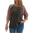 thumbnail image 2 of Fanxing Raglan Sleeve Tops for Women 3/4 Sleeve T Shirts Casual Baseball Tees Loose Fit Round Tunic Blouse Pink,XL, 2 of 8
