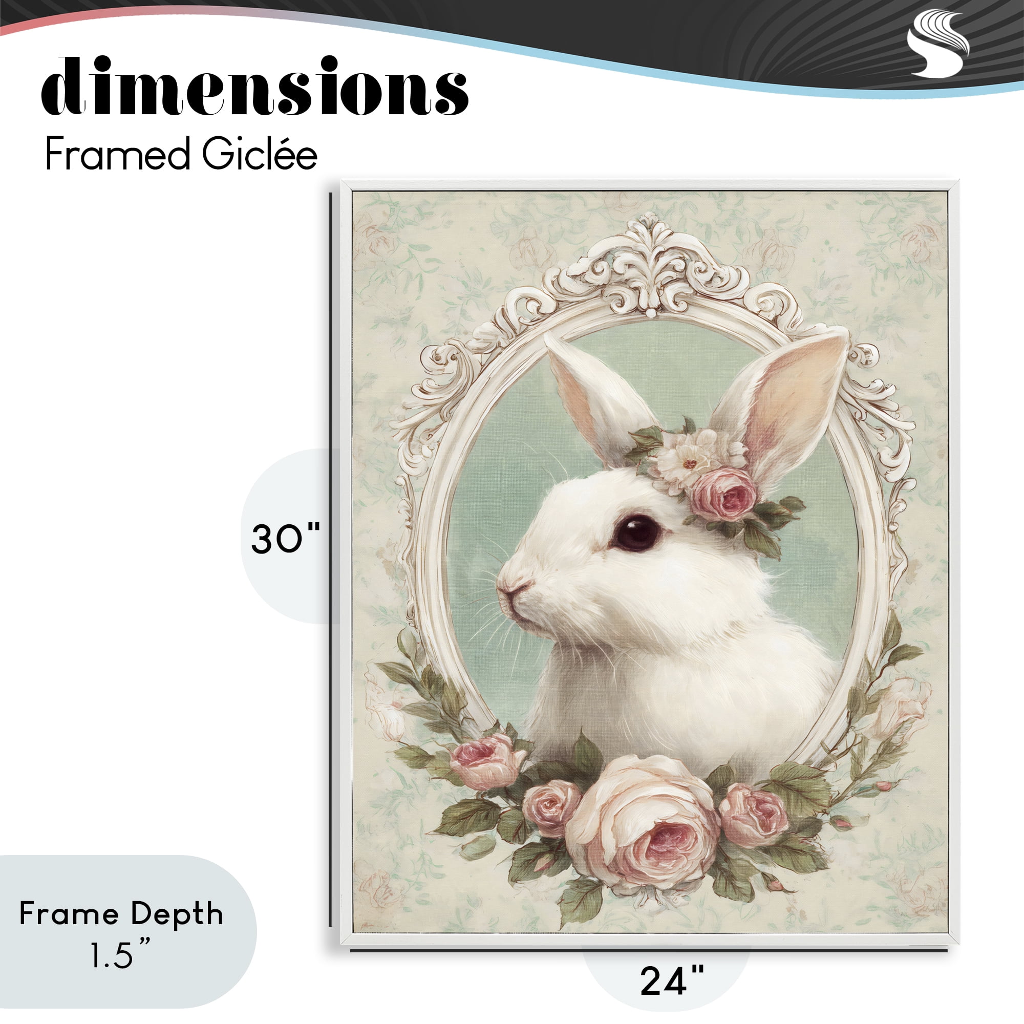 Stupell Industries Flower Fringed Bunny Portrait White Framed Giclee Art, design by Ink Drop Loft