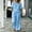 Sky Blue, variant on Womens Casual Cotton Linen Blend Outfit Round Neck Short Sleeve Drawstring Top Elastic Waist Wide Leg Pants with Pockets Solid Color Loungewear Set Sky Blue XL(XL)