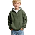 thumbnail image 2 of Nwiuh Boys Quarter Zip Hoodies - Waffle Knit Kids Long Sleeve Hooded Sweatshirts Teens Pullover Tops Clothes (Army Green, 7-8 Years), 2 of 8