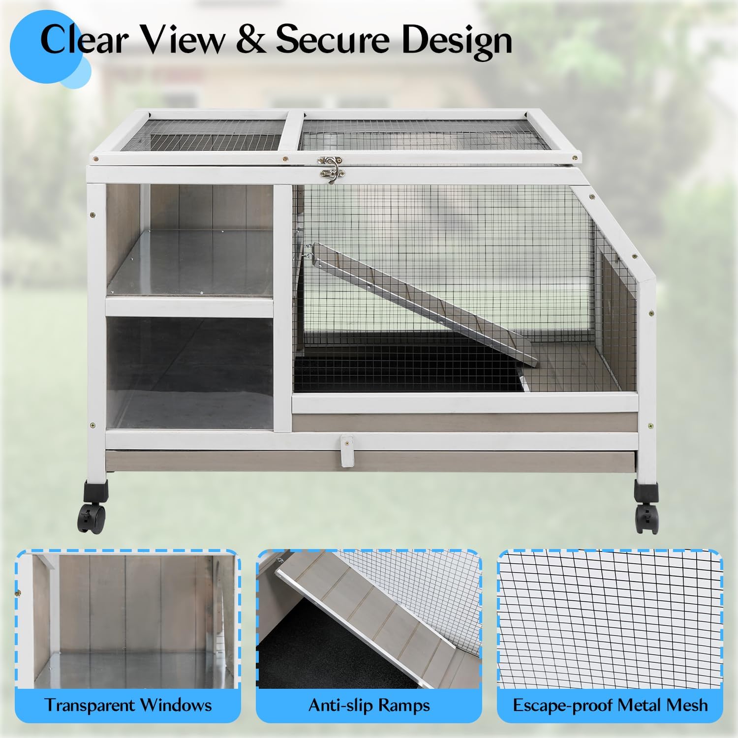 Gowoodhut Rabbit Hutch Indoor Rabbit Cage Outdoor Buuny Hutch on Wheels