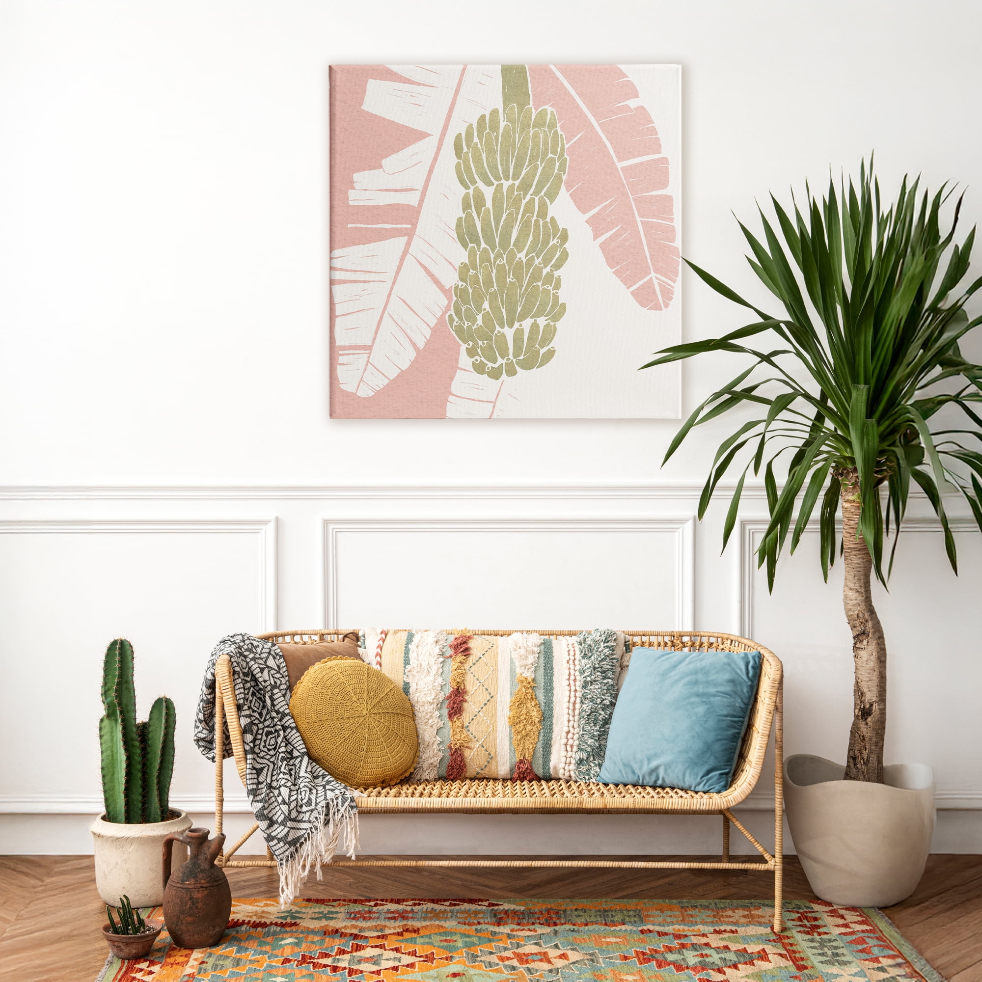 Stupell Industries Banana Bunch Amid Pink Leaves Canvas Wall Art, design by Yuyu Pont