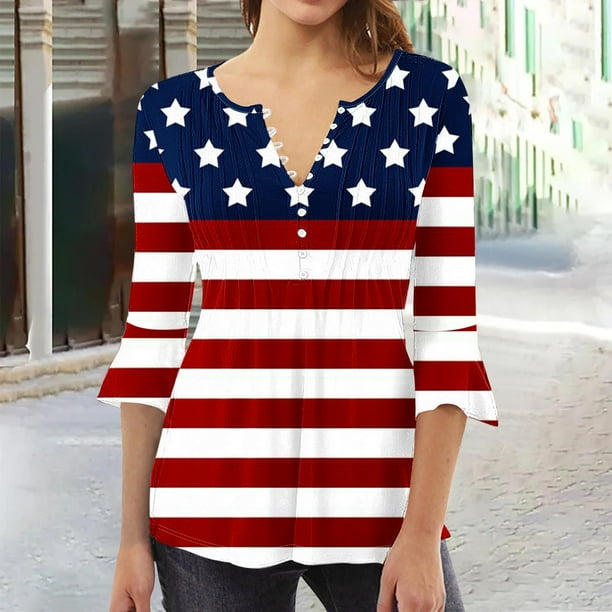 Fiudx Ofertas Flash Del Día Camiseta Estampada a La Moda para Mujer, Blusa con Mangas 3/4, Camisetas Informales con Cuello En V