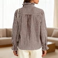 thumbnail image 6 of COMVALUE Womens Plaid Ruffle Button Down Blouse Casual V Neck Long Sleeve Gingham Trendy Tops Work Checkered Shirt (Khaki, XL), 6 of 8