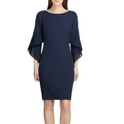 Women's Dress Navy Sheath Pleated Angel Sleeve 16