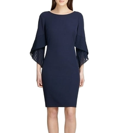 Women's Dress Navy Sheath Pleated Angel Sleeve 16