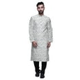thumbnail image 1 of Atasi Button Placket Satin Slub Printed Mens Kurta With Churidar Kurta, 1 of 1