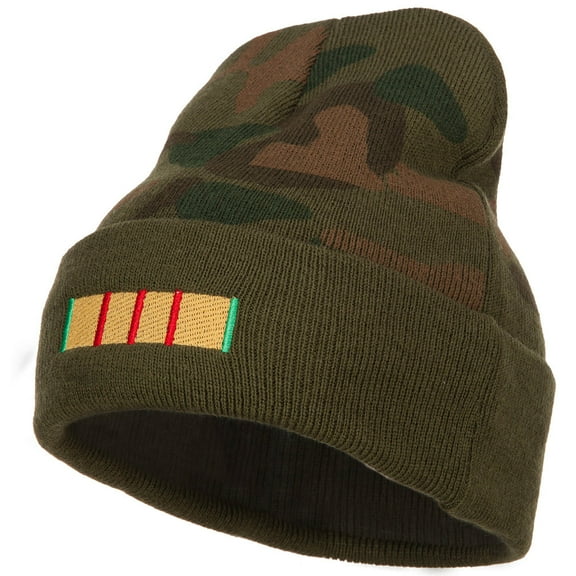 Vietnam Campaign Ribbon Embroidered Camo Long Beanie - Green OSFM