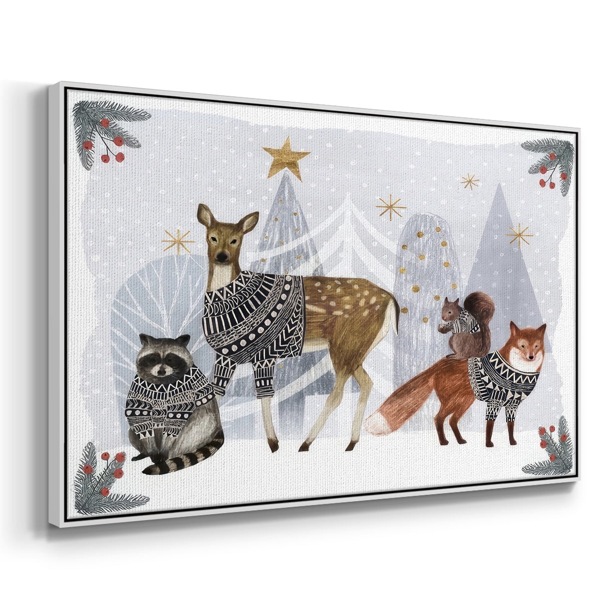 Cozy Christmas Collection A - Framed Gallery Wrapped Holiday Canvas - 27 x 41 - White Frame