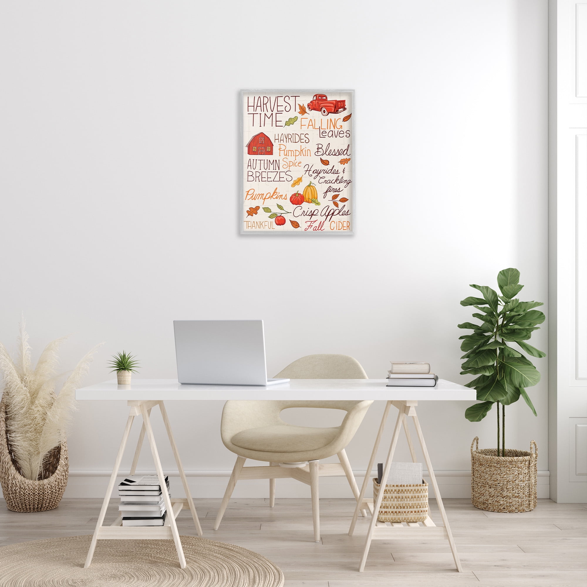 Stupell Industries Harvest Time Phrases Holiday Painting Gray Framed Art Print Wall Art, 24 x 30