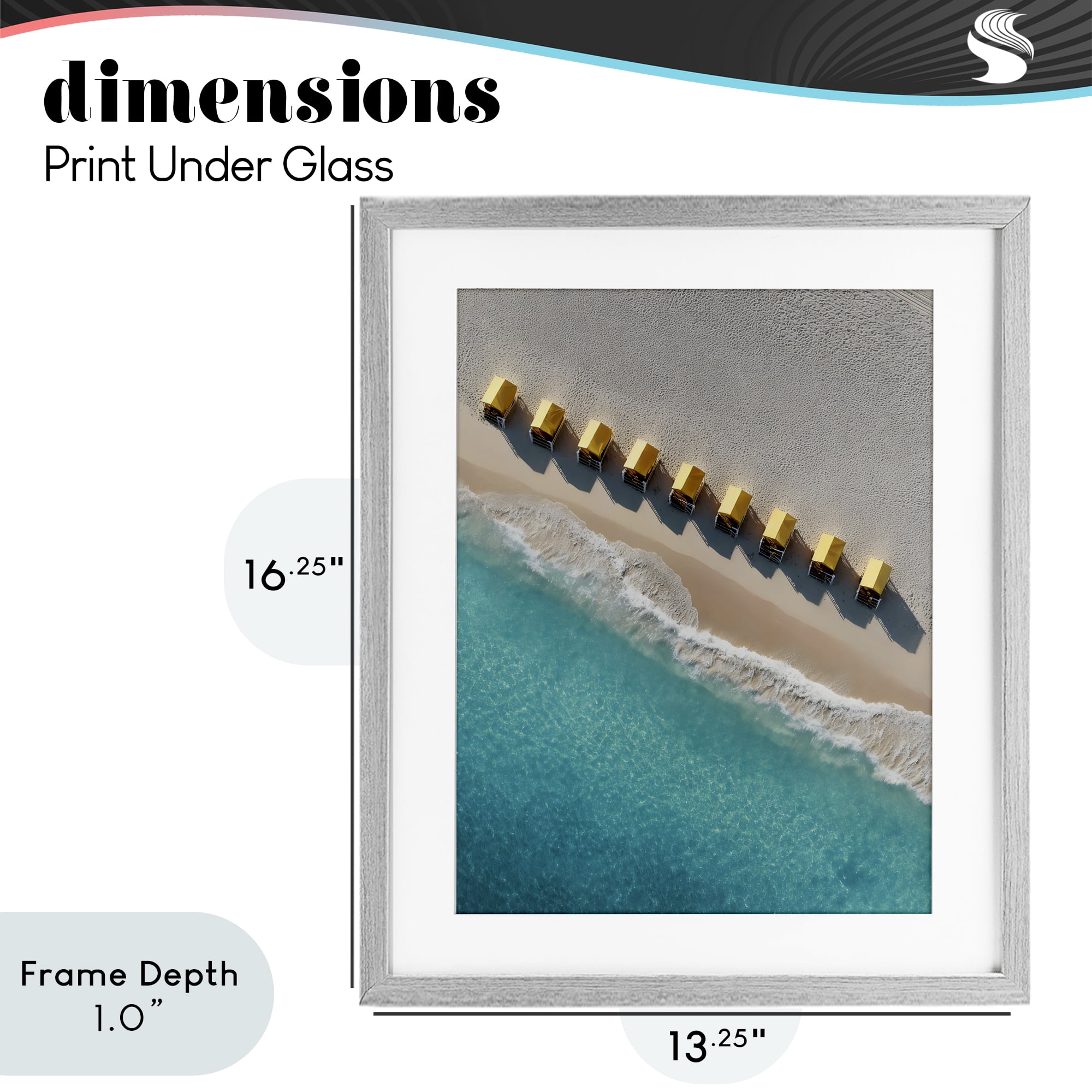 Stupell Industries Yellow Cabanas Along Shore Gray Framed Print Under Glass, design by Franklyn Gregory