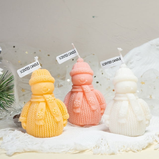 Set de velas perfumadas con muñeco de nieve - Decoración navideña festiva, vela de cera amarillo-blanco-rosa, 3,93x2,75 pulgadas, aroma duradero, regalo navideño para casa