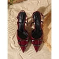 thumbnail image 6 of On feet & in love Women's Patent Pointed Toe Slingback Heels - Geometric Buckle Dual Strap Stiletto Dress Pumps with Ankle Buckle,7,Wine-red, 6 of 6