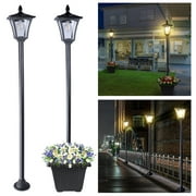 63in Vintage Solar Lamp Post Light with Planter Selectable Height Dusk to Dawn