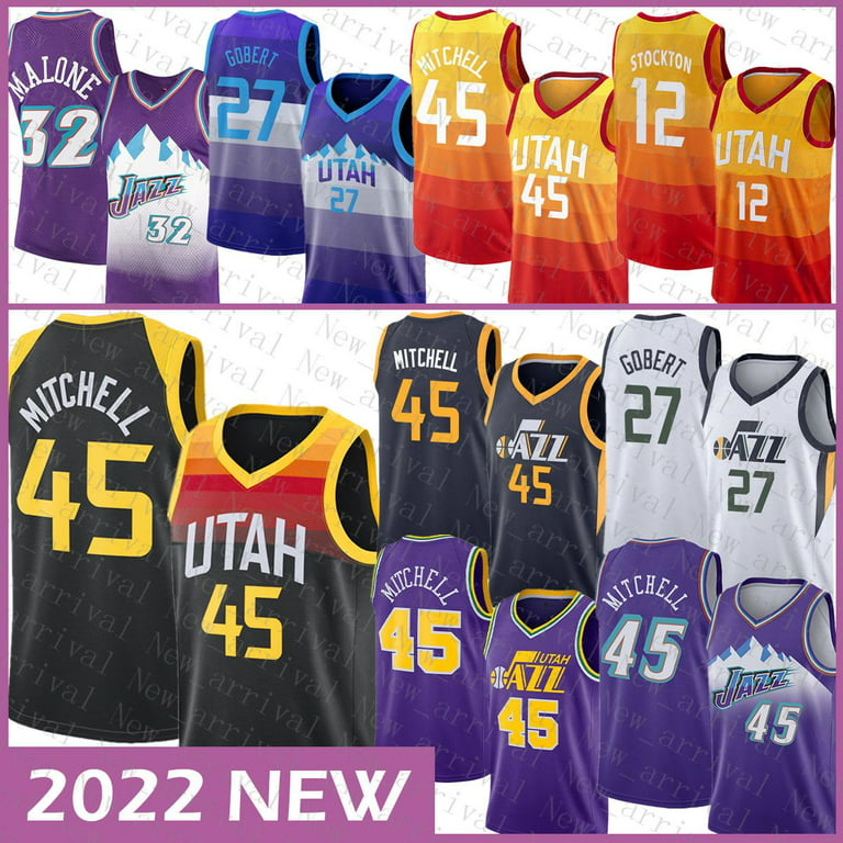 NBA_ Utah''Jazz''Men Basketball Jersey 45 27 32 12 Gold Donovan Mitchell  Rudy Gobert John Stockton Karl Malone 631 