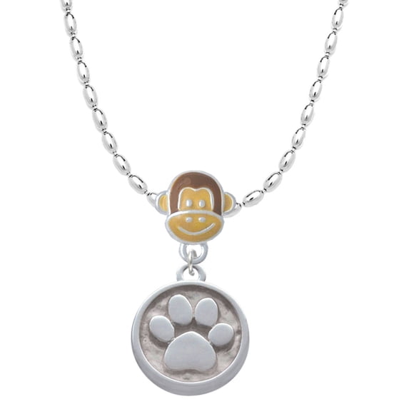 Delight Jewelry Silvertone Paw - Round Seal Mia Monkey Charm Necklace