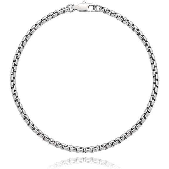 SanThree 3mm Pure Titanium Box Chain Bracelet for Men Women, Ultra Light NO Allergic Square Rolo Link Round Box Chain Bracelets Bracelets Jewelry Birthday Gifts for Father Grandpa Boyfriend, 7.87”