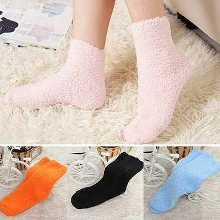 

Limei Winter Warm Thicken Coral Fleece Fluffy Solid Color Sleep Bed Socks for Women Girl