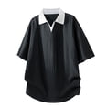 thumbnail image 6 of Mens Cotton Linen Polo Shirts Casual Short Sleeve V Neck Shirt Summer Beach Hippie Tshirt Shirt for Men Big and Tall Size M-3XL Black, 6 of 7
