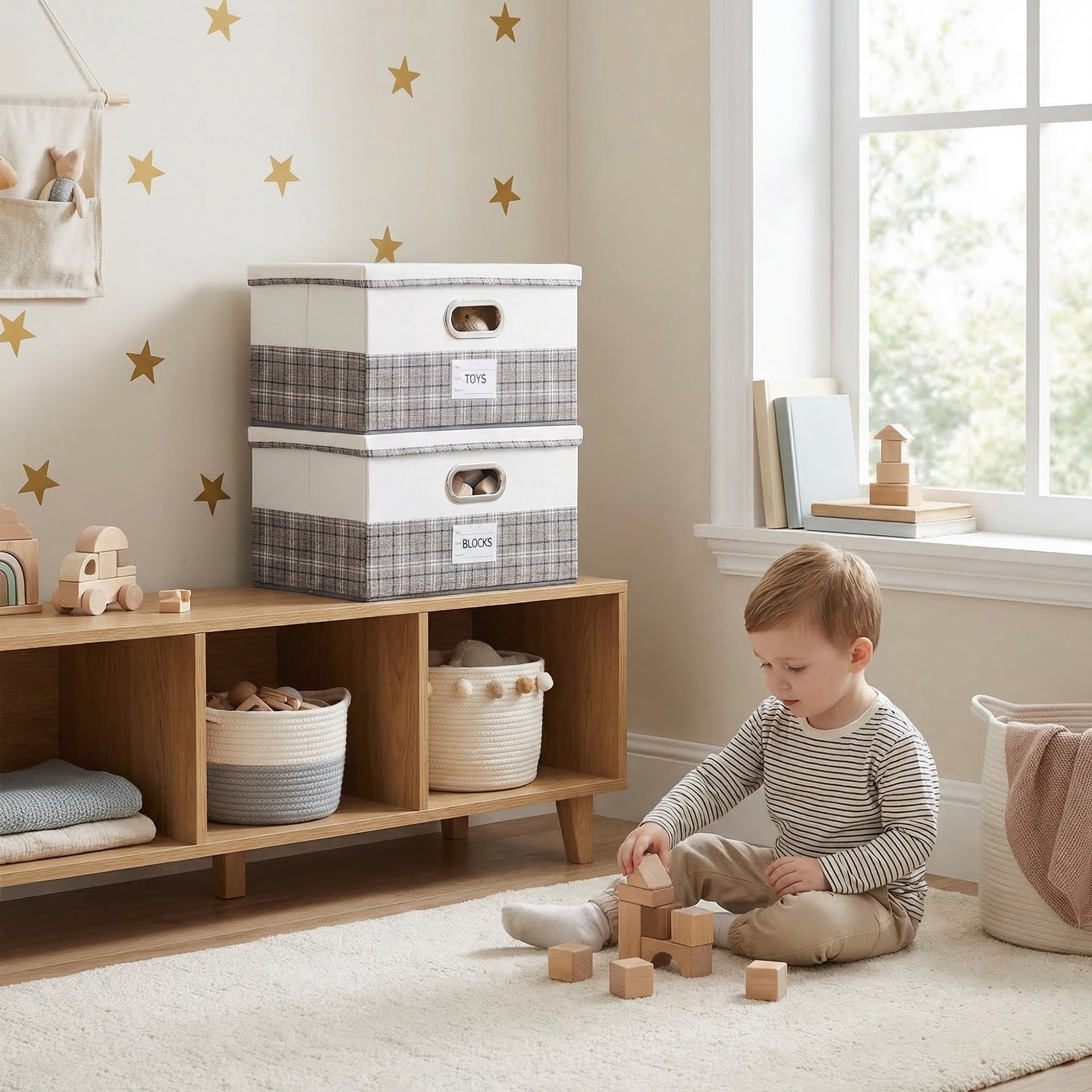 Unique Bargains Storage Cube Fabric Storage Bin with Handles Grey 16.9*11.8*10.6in
