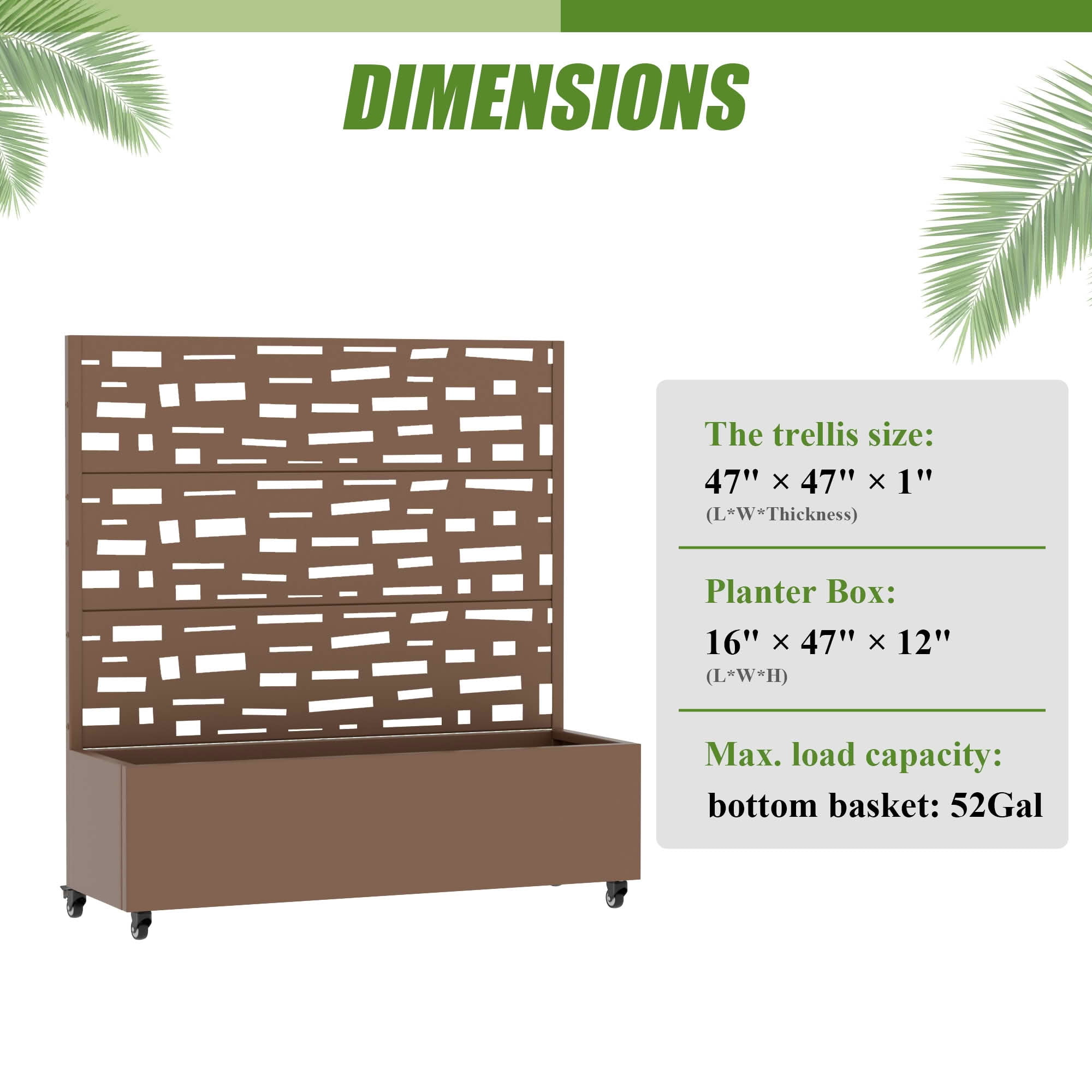 MAYEERTY 47X47" Metal Outdoor Brown Privacy Screen with Planter Box for Backyard & Garden, 3 Piece Set