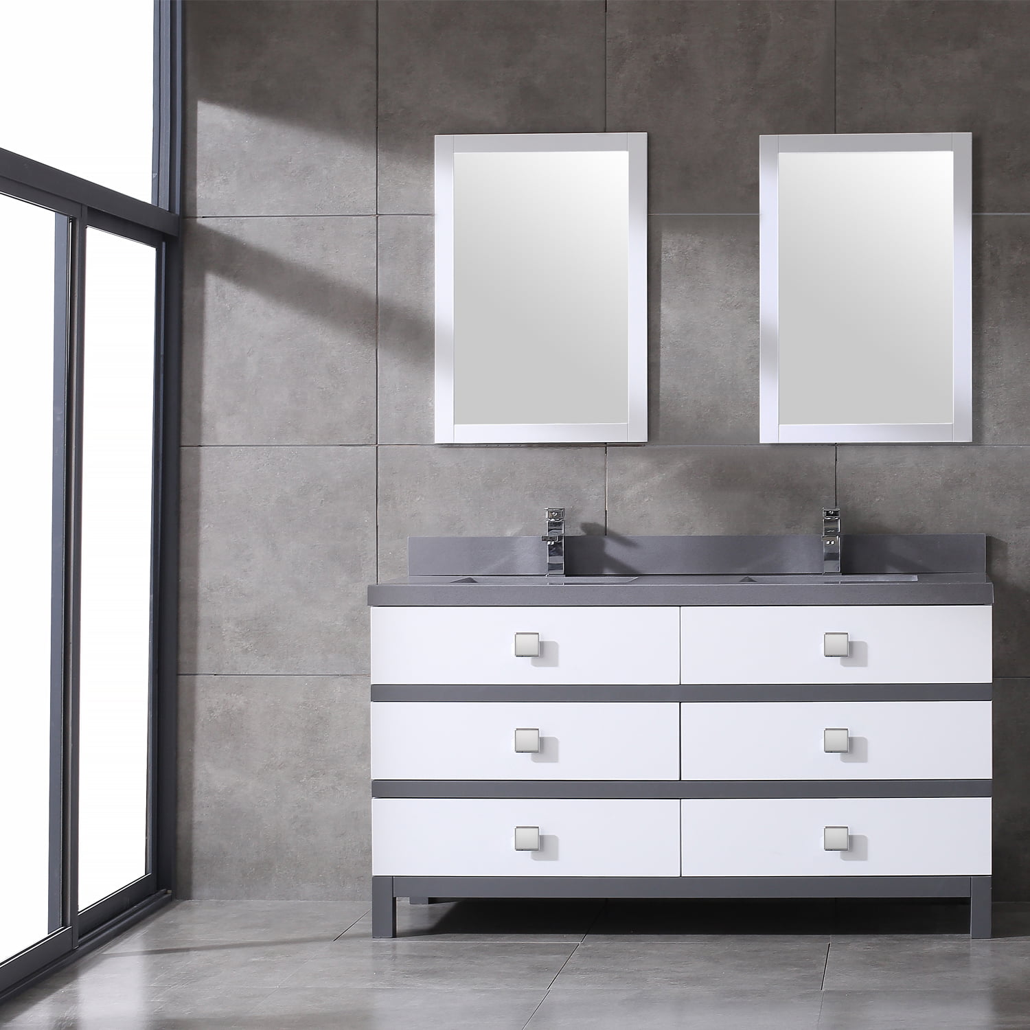 Eviva Sydney 60 Inch White And Grey Bathroom Vanity With Solid Quartz Counter Top Walmartcom Walmartcom