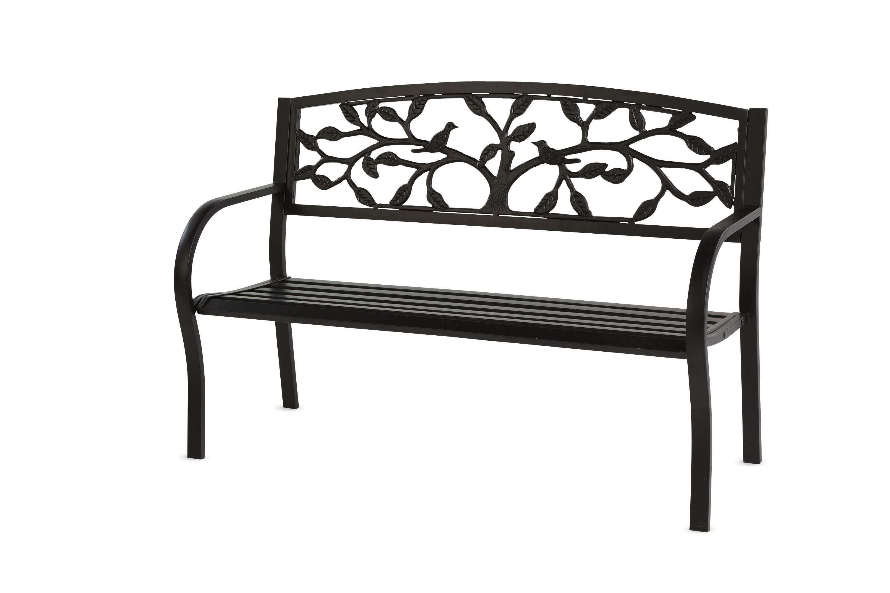 Evergreen Tree of Life Metal Outdoor Garden Bench Black