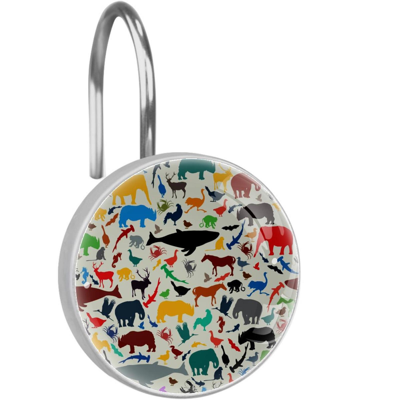 YRMLYMOP Jungle Shower Curtain Hooks - 12 Pcs Animal Hooks With Elephant, Zebra, Monkey, Giraffe Designs