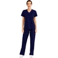 thumbnail image 4 of Minty Mint, Women's, V Neck Stretch Medical Scrub Set w Side Panels, Indigo, XL, 4 of 5