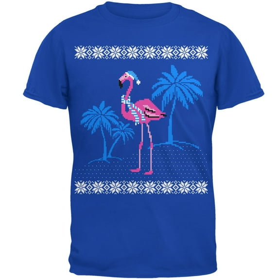Old Glory Mens Flamingo Winter Ugly Christmas Sweater Soft Short Sleeve T Shirt