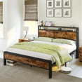 thumbnail image 3 of VanAcc Queen Size Metal Bed Frame with 2-Tier Storage Headboard and Charging Station, Rustic Brown, 3 of 9