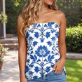 thumbnail image 2 of idosla Womens Smocked Strapless Bandeau Tank Tops Floral Tube Tops Backless Bandeau Tunic Tops Sleeveless Shirts (Blue, M), 2 of 4