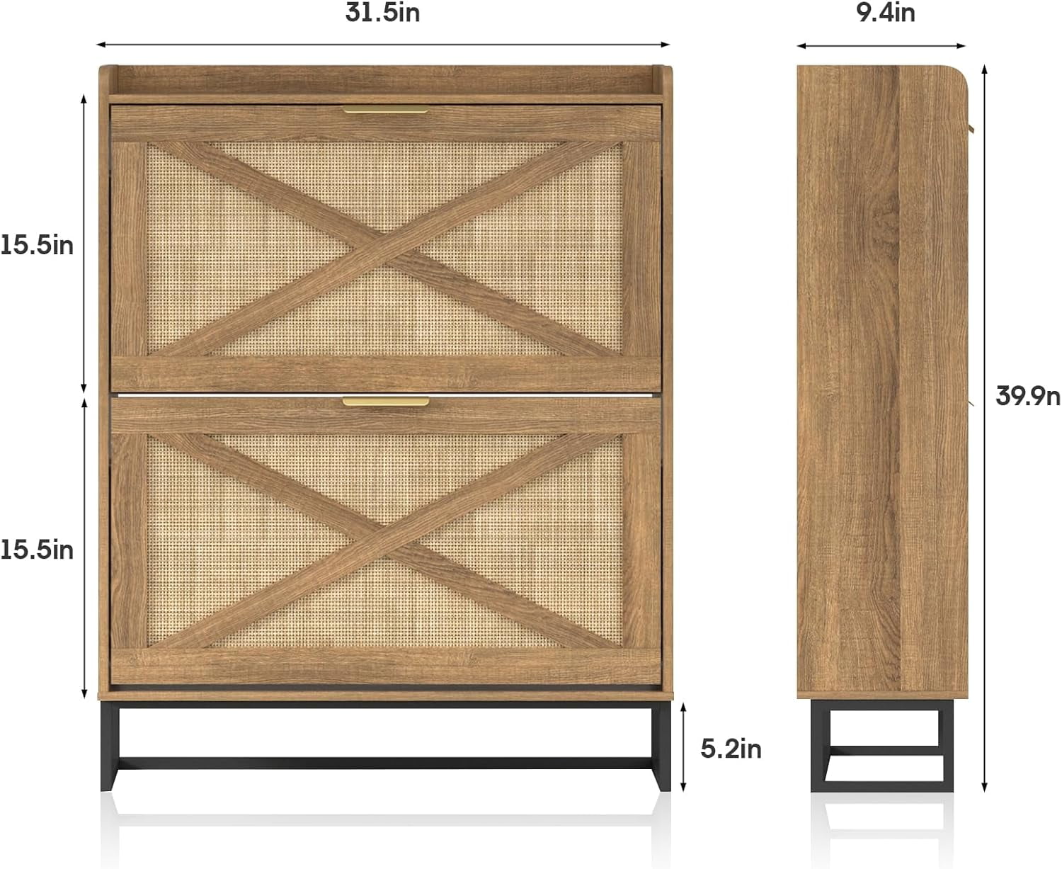 Vabches Farmhouse Shoe Storage Cabinet with 2 Flip Drawers & 1 Compartment, Hidden Narrow Shoe Rack Cabinet with Adjustable Shelves for Entryway, Hallway