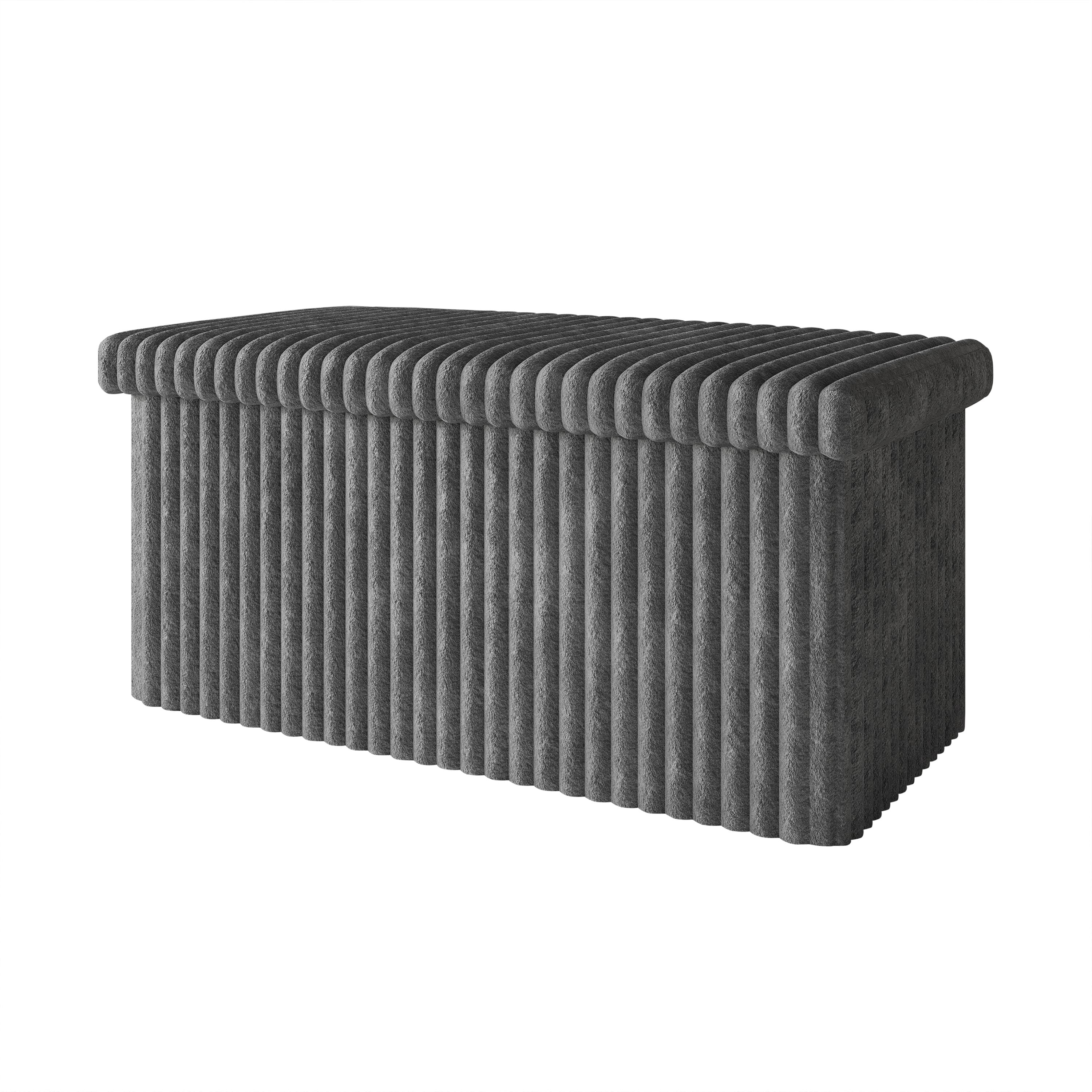 Home Design Florence Upholstered Folding Storage Bench with Foam Filled Seat, Multi-Purpose Rectangular Design for Seating, Footrest, or Hidden Storage in Living Room or Office, Gray