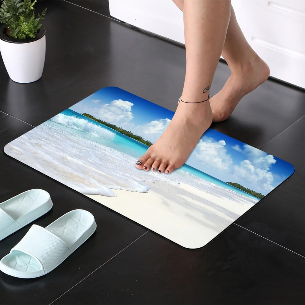Diatomaceous Earth Bath Mat,Beach Soft Wrinkle Free Bathroom Floor Rugs Non-Slip Volume Super Absorbent Fast Drying for Bathroom Kitchen Door mat,Eco-Friendly Easy to Clean（43cmx70cm）