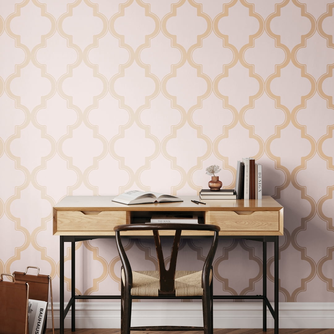 Tempaper Marrakesh Pink & Metallic Gold Peel and Stick Wallpaper, 20.5" x 16.5'