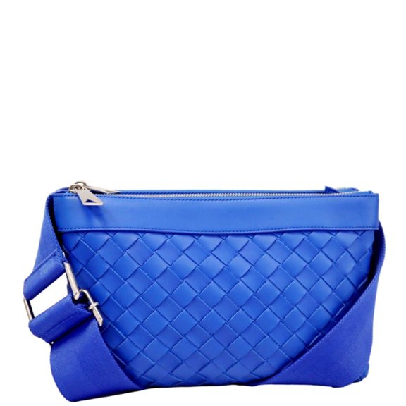 Pre-Owned BOTTEGA VENETA Intrecciato Leather Crossbody Messenger Bag Blue