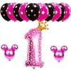 Hongkai Pink Mickey Mouse Minnie Crown Theme 1st Birthday Girl Decorations Baby First Birthday Party Supplies Pink One Happy Birthday Banner 32inch Number 1 Mylar Balloons Set