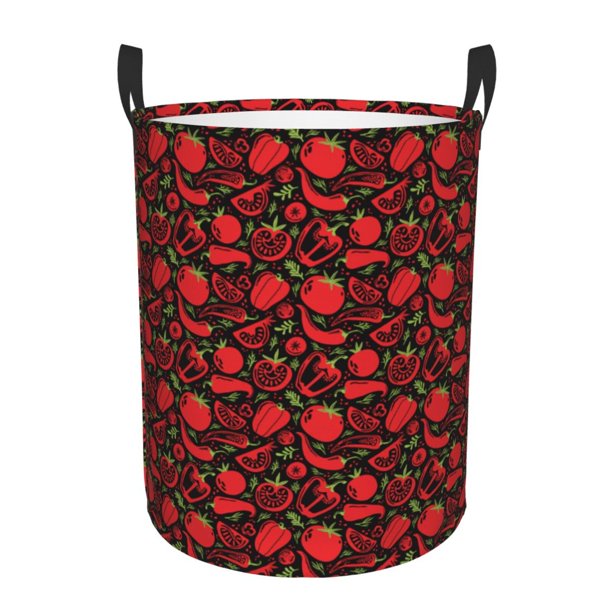 Fotbe Tomatoes And Chili Cesto de Ropa con Asas, Cesto Impermeable de Gran Capacidad, Bolsa de Lavado para Dormitorio, Cesto de Ropa con Ruedas y Asas-Small
