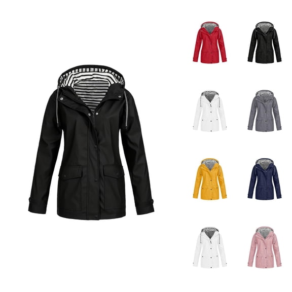Women's Raincoats Waterproof Windproof Plus Size Long Sleeve Zipper Hooded Rain Coat with Pockets Rain Jacket Women