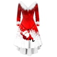 thumbnail image 2 of Nuevo vestido navideño con estampado de Papá Noel y alce para mujer, vestido de fiesta asimétrico de manga larga con cuello peludo para invierno, 2 of 5