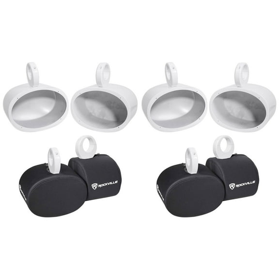 (4) Rockville MAC69W 6x9" White Aluminum Wakeboard Tower Speaker Pods Covers
