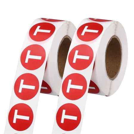 Uxcell 1" Letter Stickers, 1200Pcs Alphabet Stickers Letter T Round Labels Small Vinyl Self Adhesive Label Circle Decals 2 Roll Capital Initial for Office Home Organize Inventory, Red
