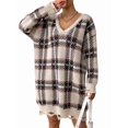 thumbnail image 1 of Robe Chandail Décontractée Automne Col en V Manches Longues Coupe Ample Motif Chaud Mini Robe Chandail Taille Unique, 1 of 10
