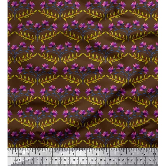 Soimoi Cotton Duck Fabric Leaves & Floral Artistic Print Fabric by Yard 42 Inch Wide