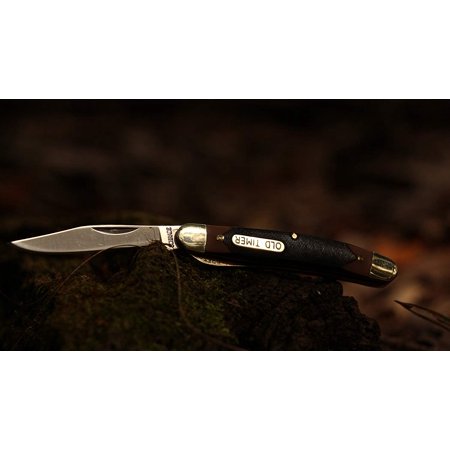 - 18OT Mighty Mite 4.7in Stainless Steel Traditional Folding Knife with 2in Clip Point Blade and Sawcut Handle for Outdoor Hunting Camping and Everyday Carry Old Timer