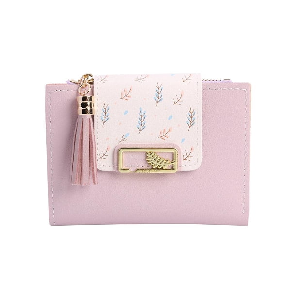 Cartera Corta Con Borlas para Mujer Bolso Mano Cuero PU Bolso Mano para Mujer (púrpura)