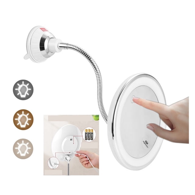 USB Makeup Mirror With LED Light 3 Color 10x Magnifying Make Up Mirror Touch Screen LED Flexible Suction Cup Illuminated Mirror ,Widely Use