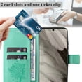 thumbnail image 5 of Designed for iPhone 15 Case Wallet for Women, Flip Folio Cover with Embossed PU Leather Kickstand Credit Card Holder Magnetic Wrist Strap Protective Case for iPhone 15, Green, 5 of 6